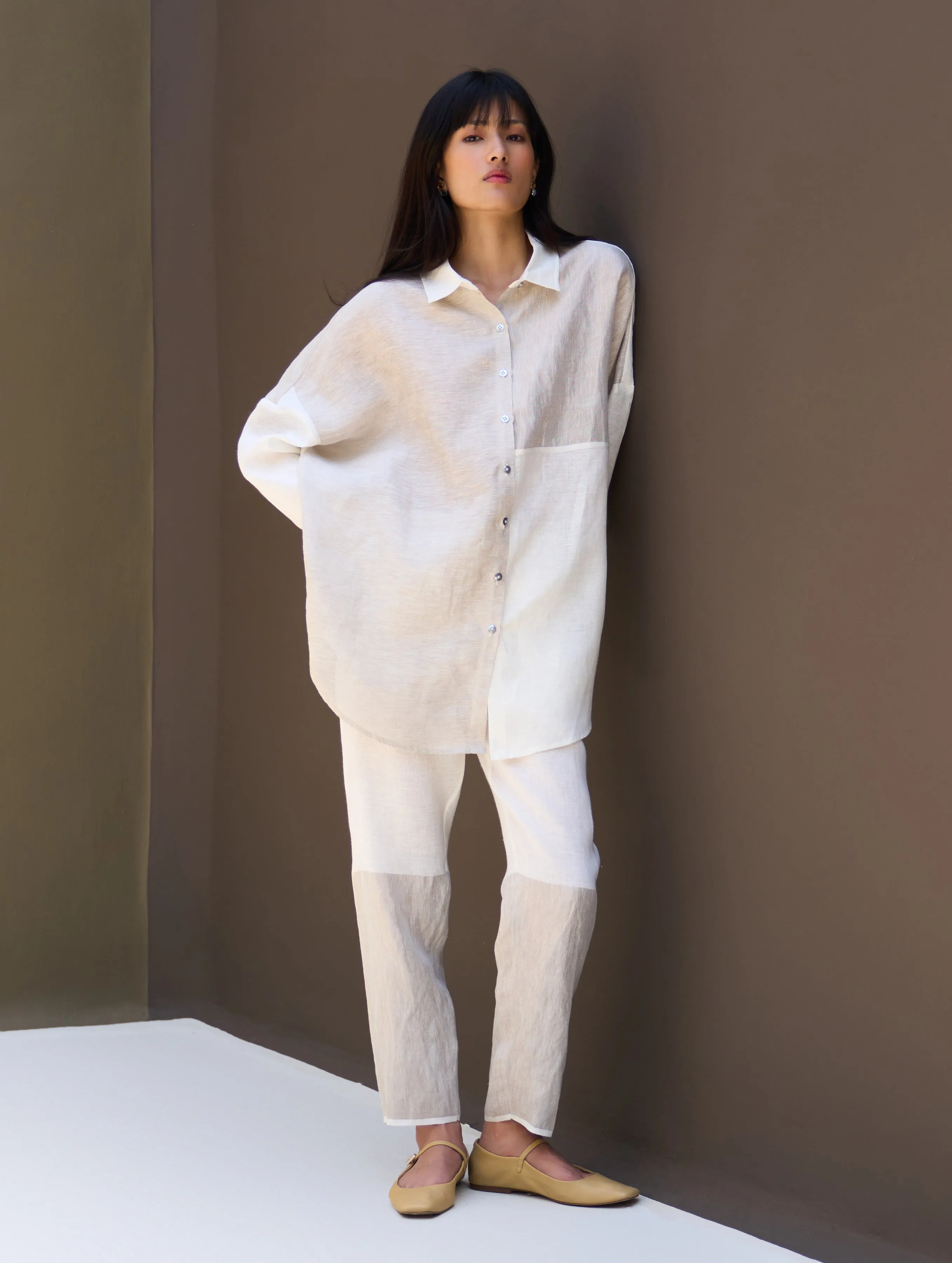 Zaha Metallic Linen Shirt - Ivory