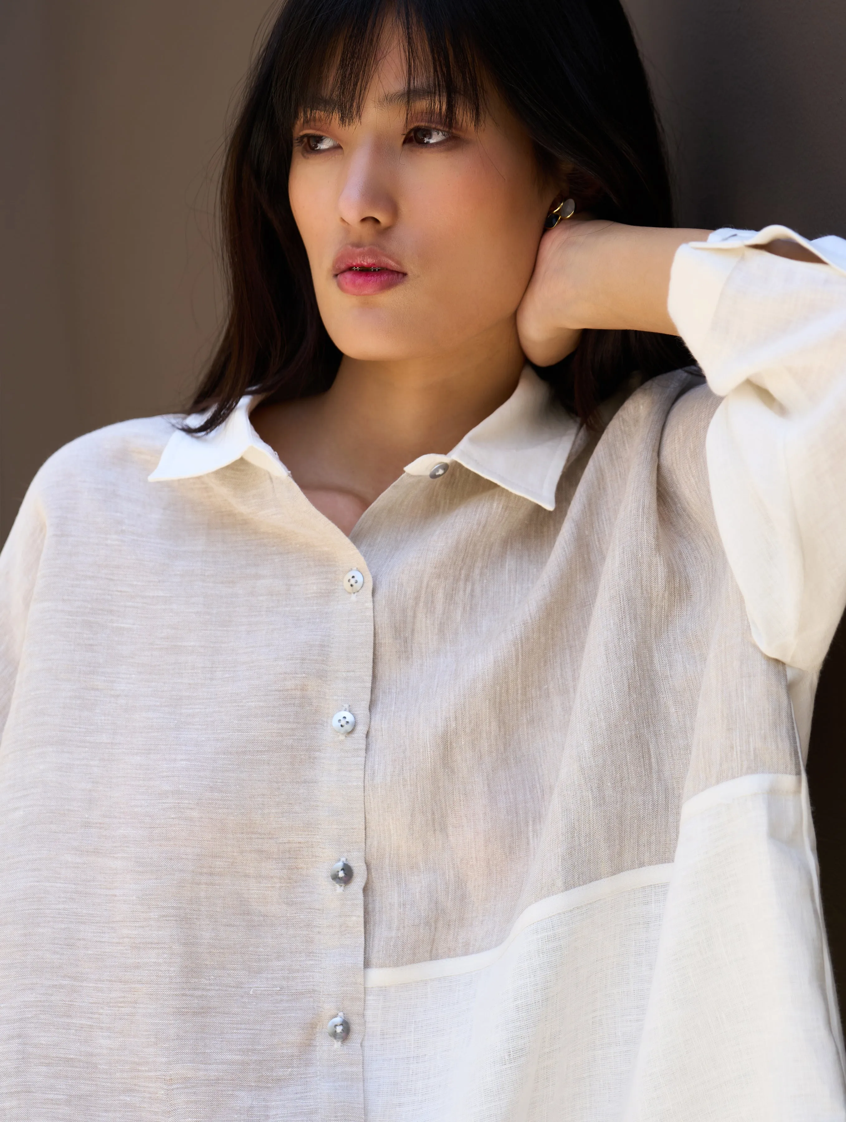 Zaha Metallic Linen Shirt - Ivory