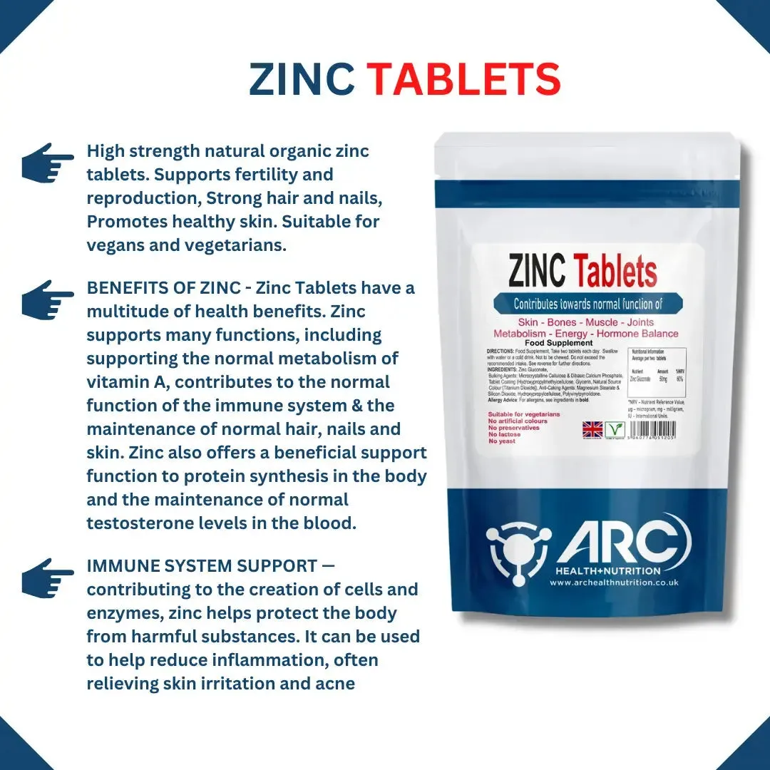 Zinc 50mg Vegan Tablets  - Immune Support and Overall Wellness