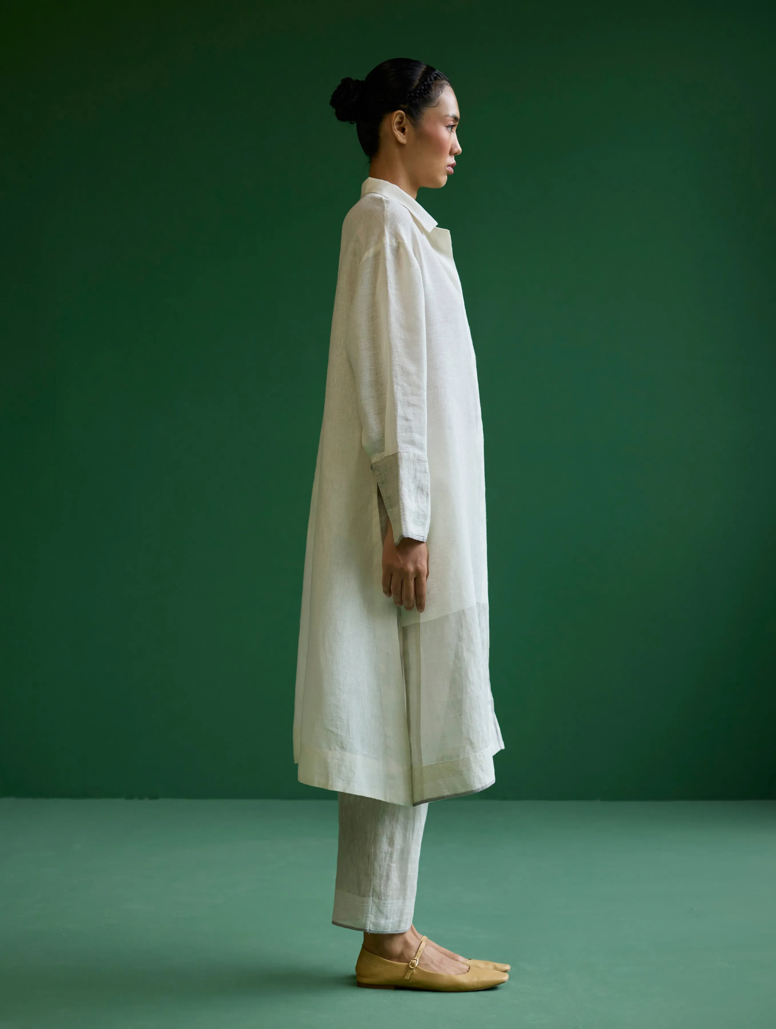 Ziza Metallic Linen Shirt Kurta - Ivory