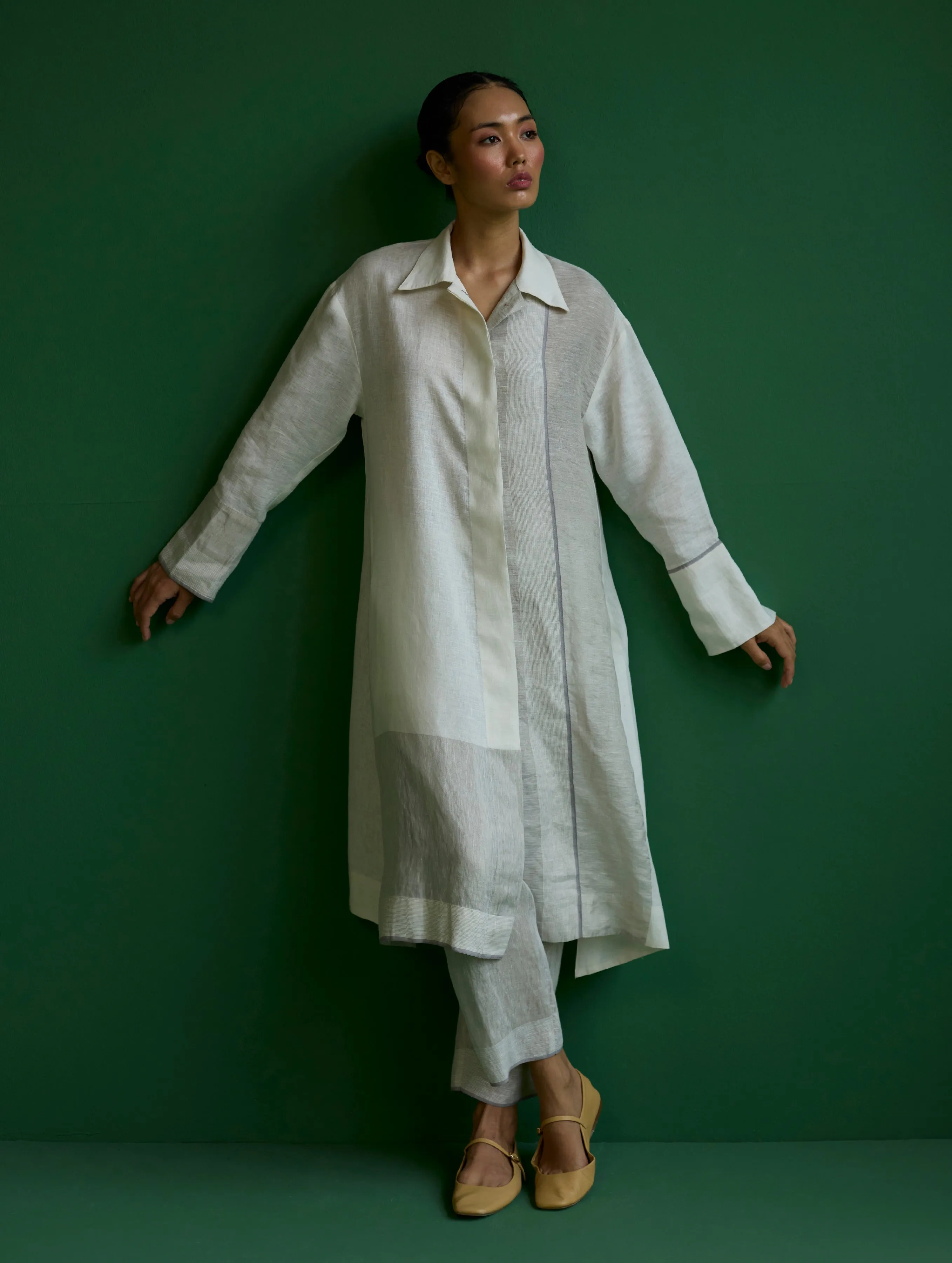 Ziza Metallic Linen Shirt Kurta - Ivory